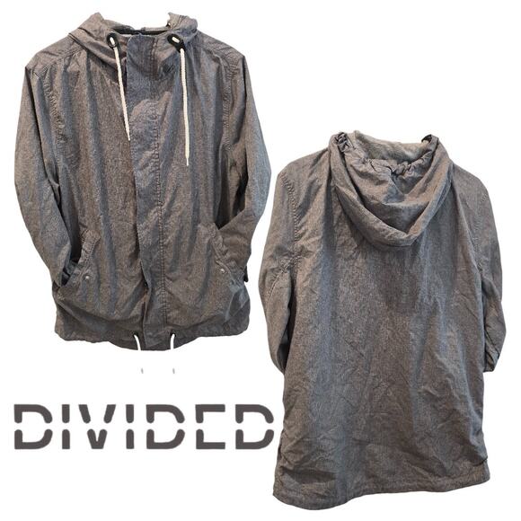 H&M Divided Mens Gray Full-Zip Long Sleeve Hooded Parka Jacket Medium - Picture 1 of 4